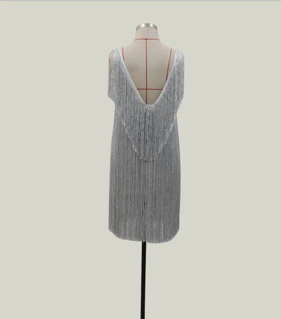 ADFVAT сексуальное мини-платье с глубоким v-образным вырезом без рукавов для женщин, модное вечернее платье с блестками и кисточками YL3907