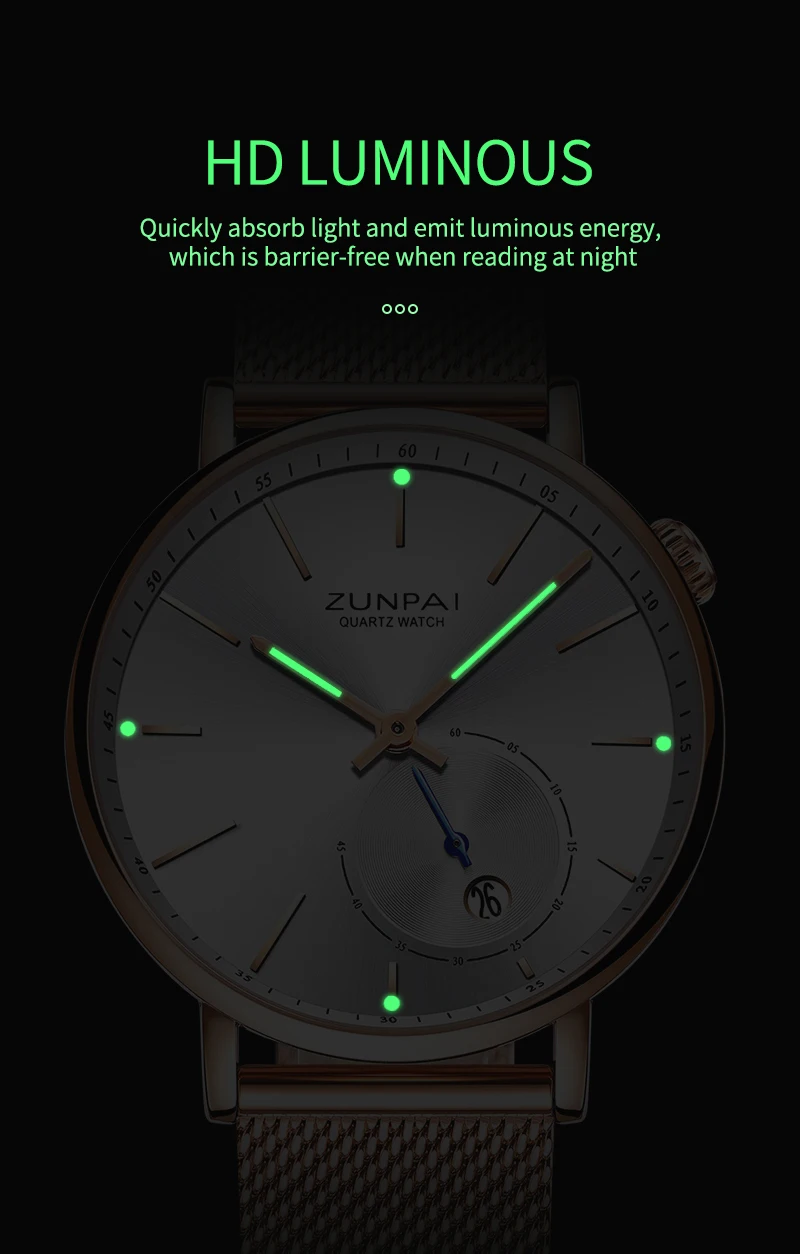 ZUNPAI Mens Watches Top Brand Luxury Waterproof Ultra Thin Date Clock Male Steel Strap Casual Quartz Watch Men WristWatch