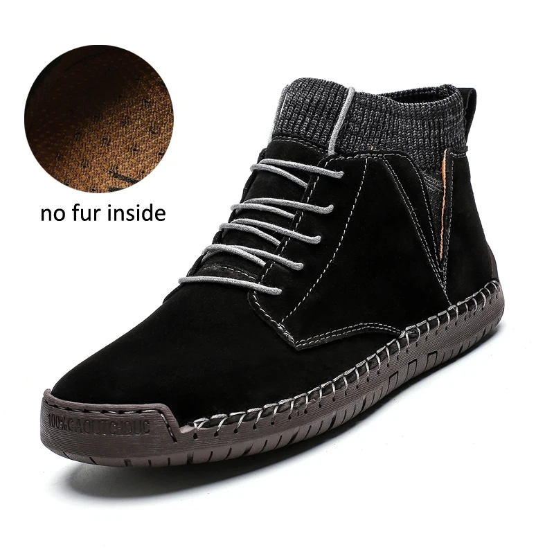 No Fur black Г. Новые мужские зимние ботинки с плюшевой подкладкой, теплые мужские ботинки размер 38-48, Нескользящие мужские Ботильоны Водонепроницаемая Осенняя мужская Рабочая обувь - Цвет: No Fur black