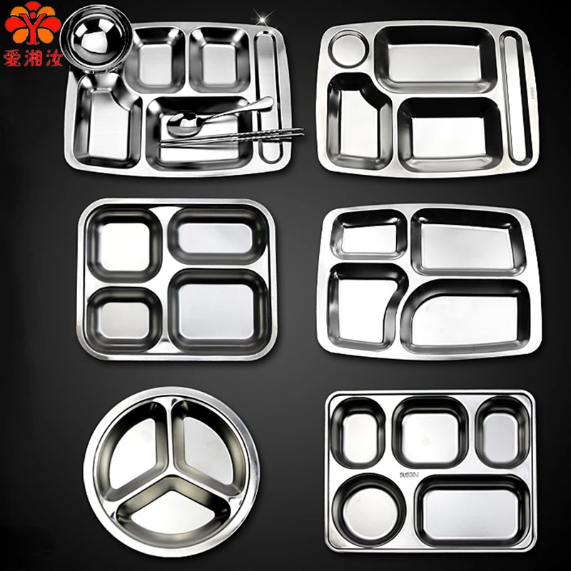 Aixiangru-Stainless Steel Plate for Children,Canteen Divided Plate,3Grid,5Grid Dinner Plates,Dinnerware Set, Dinner Tableware
