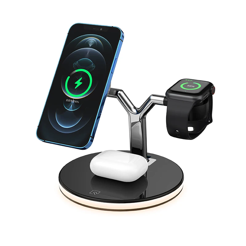 Labobbon 4 in 1 QI Fast Wireless Charger with Light for Airpods iPhone 12 Pro Max Apple Watch 2 3 4 5 Charging Holder LED Lamp