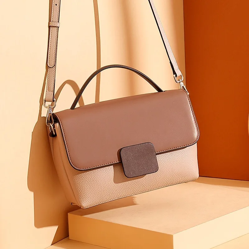 

2020 Fashion Corium Small Square Bag Women Leather bag Luxury Brand French Elegant Handbag Lady Genuine Top cowhide Shoulder Bag