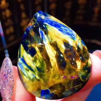 

Genuine Natural Blue Pietersite Gemstone 34.8x28.5x8mm Cat Eye Chatoyant Women Necklace Pendant Crystal Water Drop Healing AAAAA