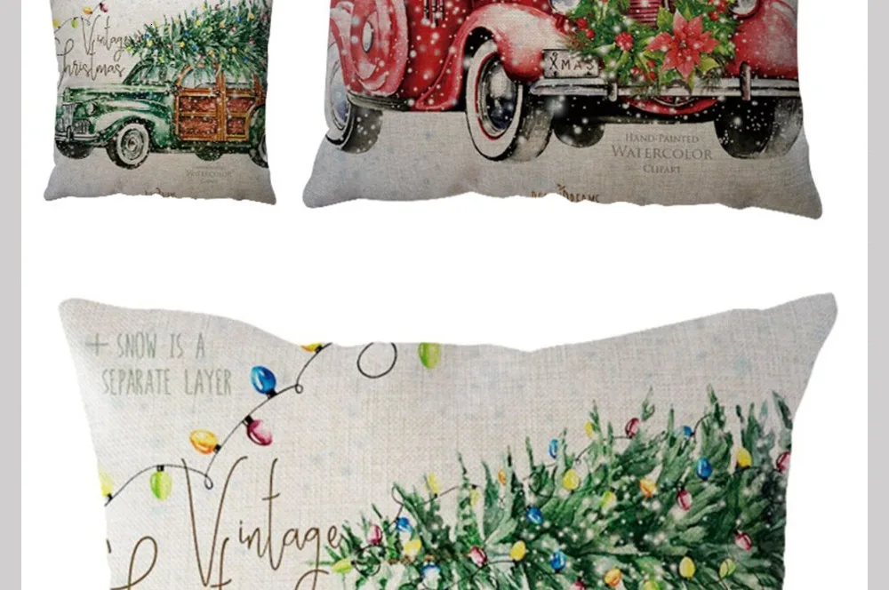 Рождественская Наволочка на подушку, Красный Чехол на подушку с изображением грузовика с елками и снежинками, Рождественский Чехол на подушку, Декор для дома, украшение для рождественской вечеринки