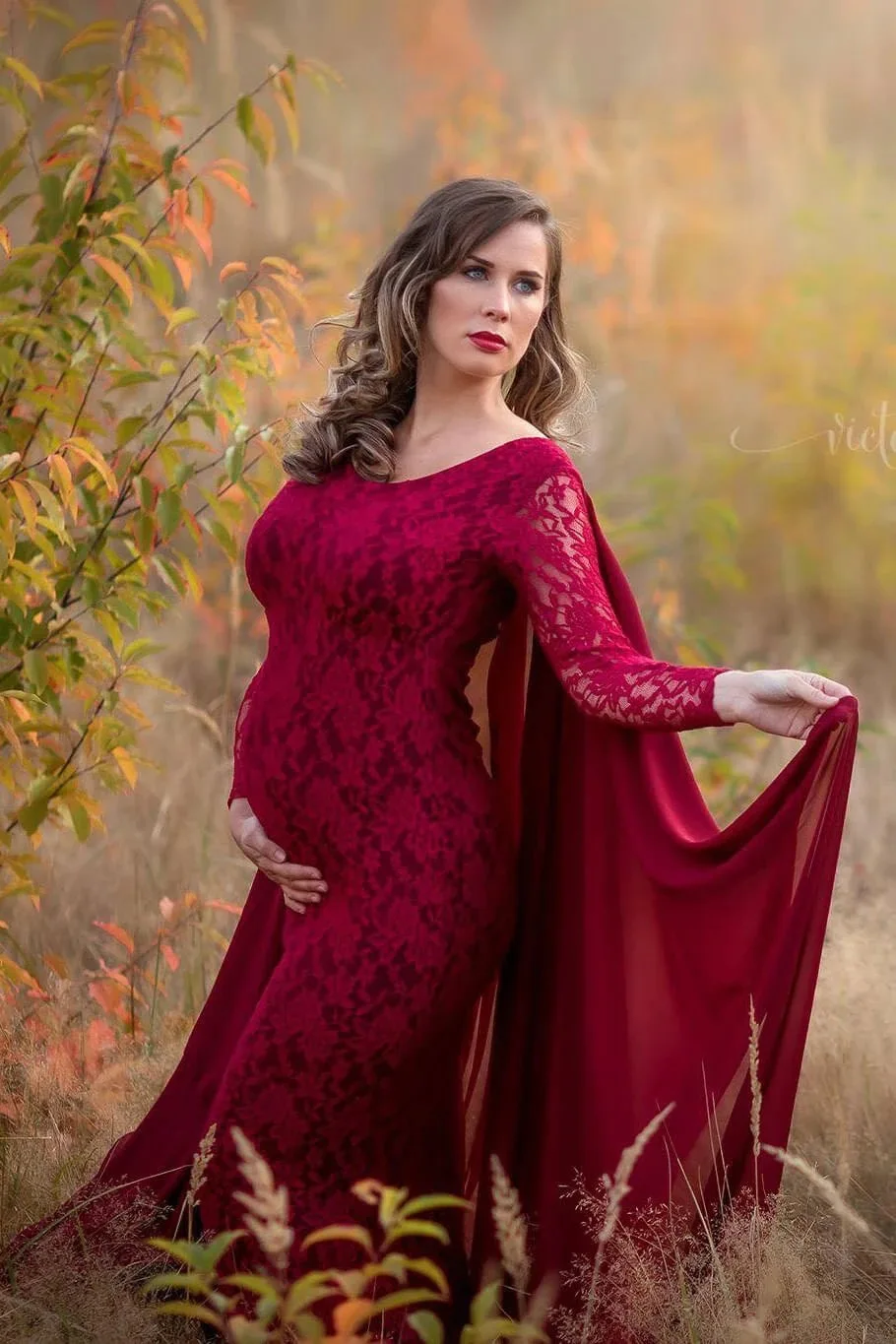 Chiffon Shawl Maternity Dresses For Photo Shoot Lace Fancy Pregnancy Dresses Elegence Pregnant Women Maxi Gown Photography Props (2)