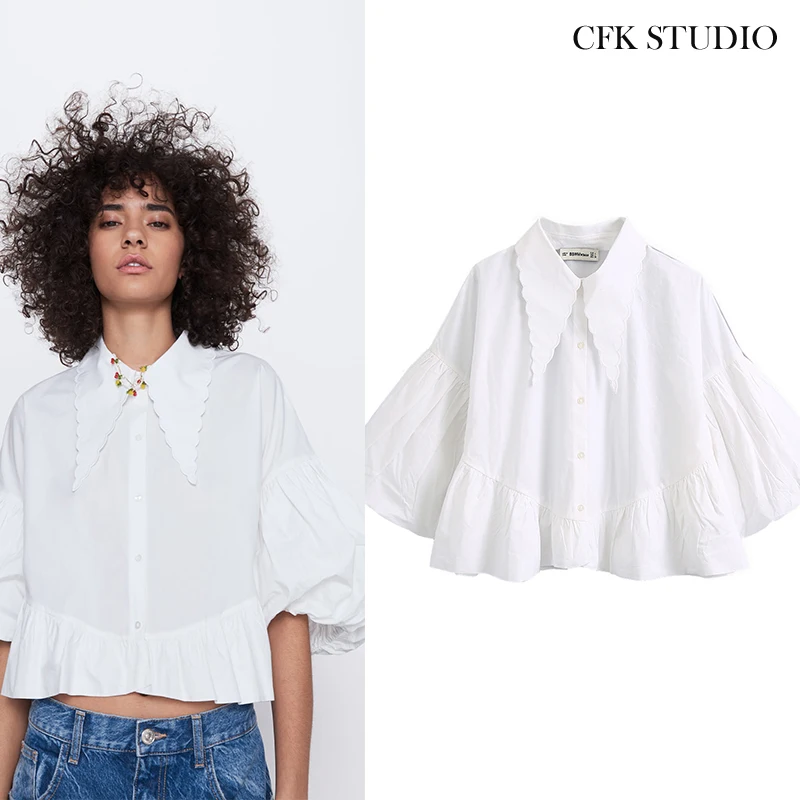 Женская блузка с полурукавами Za белая Свободная коротким рукавом лето 2020 | одежда