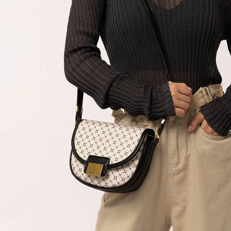 Fashion Geometric Printing Saddle Bag Women PU Leather Shoulder Messenger Bags Brand Design Luxury Handbags Girl Daily Purses