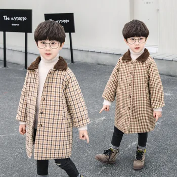 

Autumn And Winter Toddler Boy Wool Coat Leisure Woolen Cloth lattice Coat Child Western Style Thicken Korean version Coat Tide