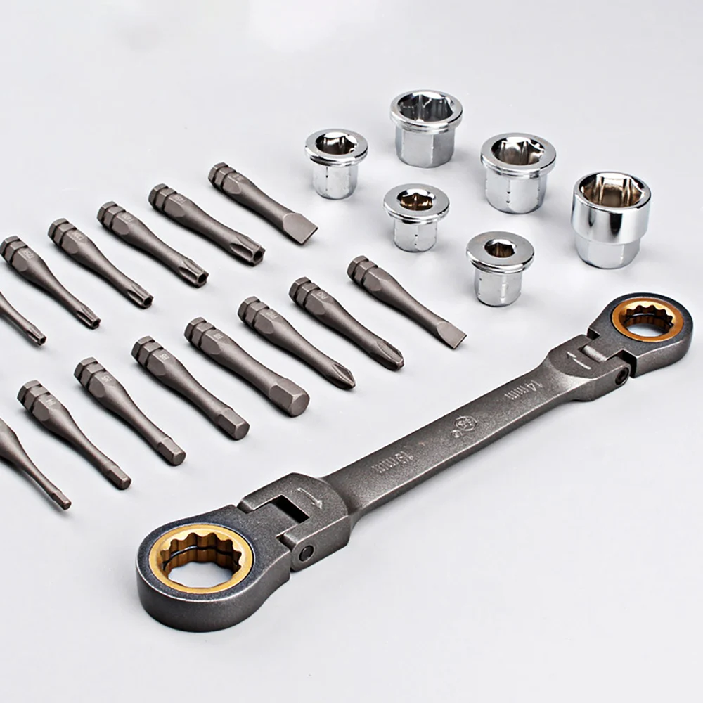 Multifunction Ratcheting Socket Wrench Set Box End Wrench Metric With Adapter Socket Screwdriver Bit Plumb Pipe Auto Repair Tool ► Photo 2/6
