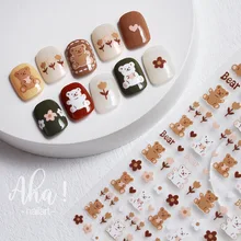 1Pcs Cartoon Bear Nail Art Sticker Manicure Designs High Quality Rainbow Colored Clouds Self Adhesive Nails Decoration Decal