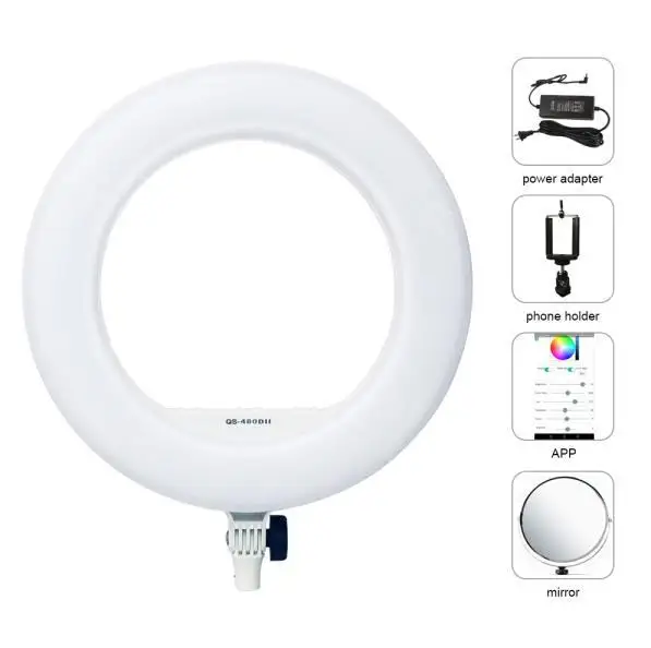 Yidoblo QS-480DII Bluetooth приложение управление фотография кольцо лампа 1" 480 шт светодиодный кольцевой светильник Теплый и холодный цвет Регулируемая кольцевая лампа - Цвет: Белый