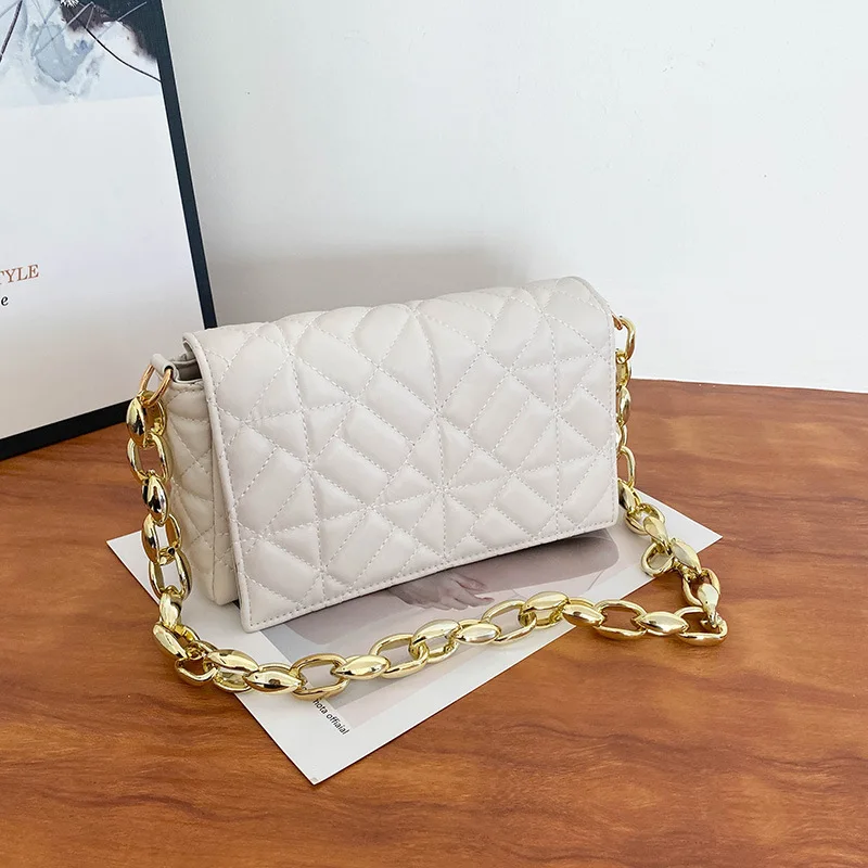 2022 Fashion Plaid Shoulder Bag Thick Chain Underarm Bags For Women Brand Designer Handbags And Purses Ladies Crossbody 
