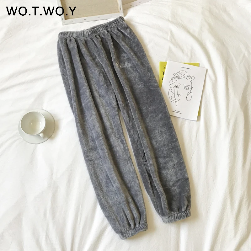 2019 Colorful Winter Pencil Pants Women Loose Thick Warm Elastic Waist Trousers Female Indoor White Red Velvet Harajuku