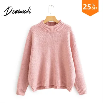 

Demandi Cashmere sweater women round head short paragraph loose thick twisted solid color knitted sweater women summer
