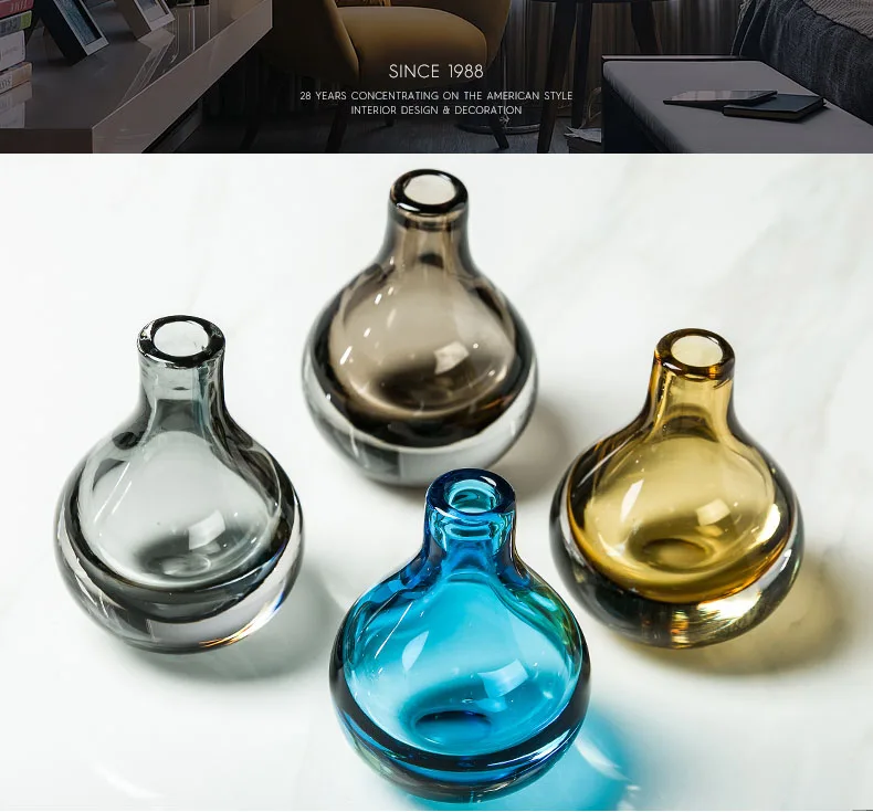 Скандинавский орнамент, Цветочная композиция, простая морская голубая ваза, прозрачное стекло, украшение для дома, гостиной, украшения стола