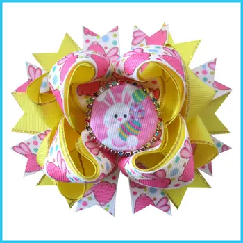 

200 BLESSING Girl 4.5" Easter Hair Bow Clip Colorful Rabbit Chicken Egg Baby