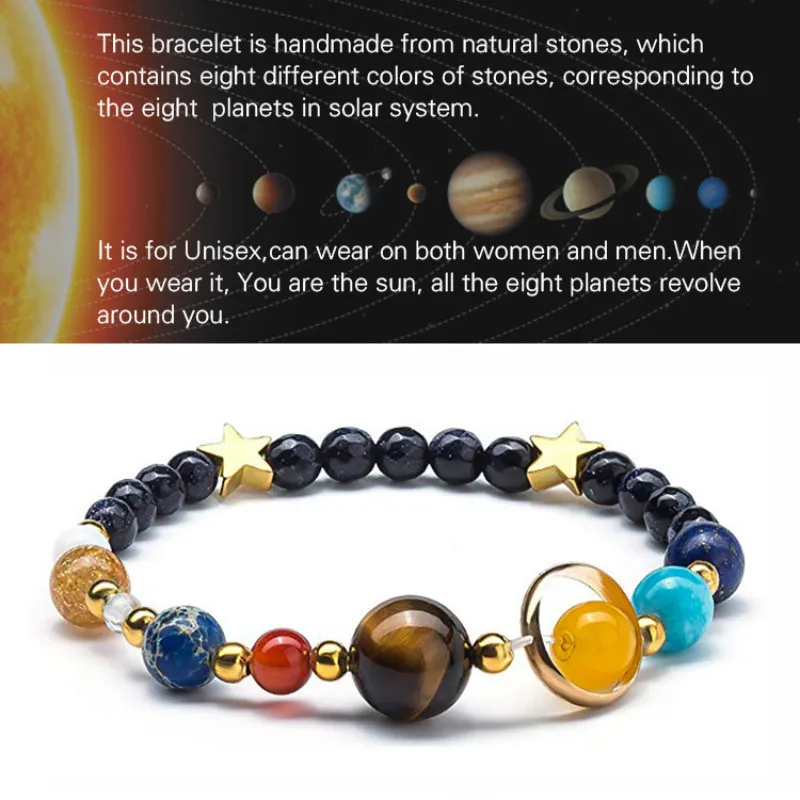 New Fashion Universe Galaxy Eight Planets Solar System Guardian Star Natural Stone Beads Bracelet