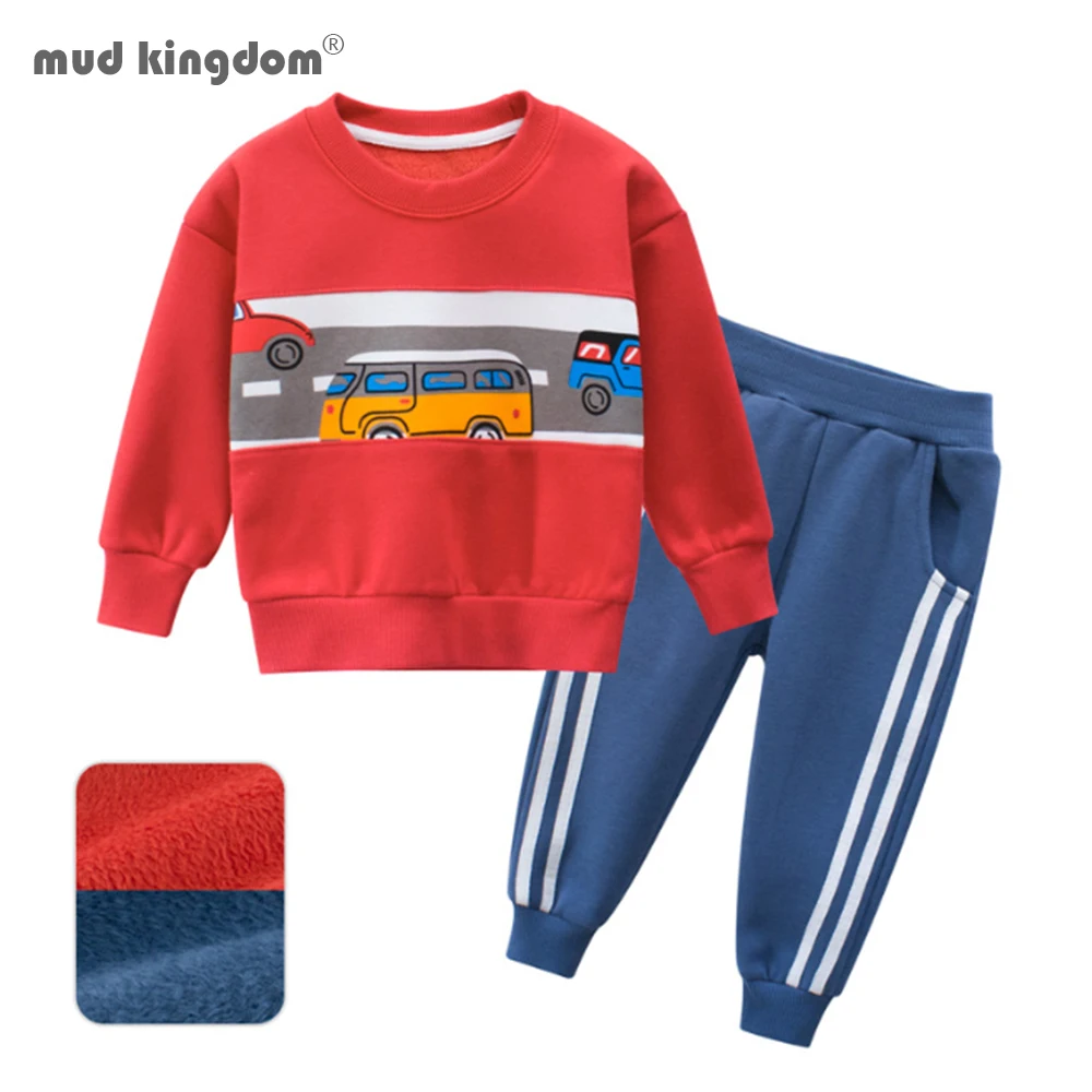 Mudkingdom Toddler Boys Clothes Set Cartoon Car Pullover Sweatshirts Pants 2Pcs Baby Boy Outfit Suit | Детская одежда и обувь