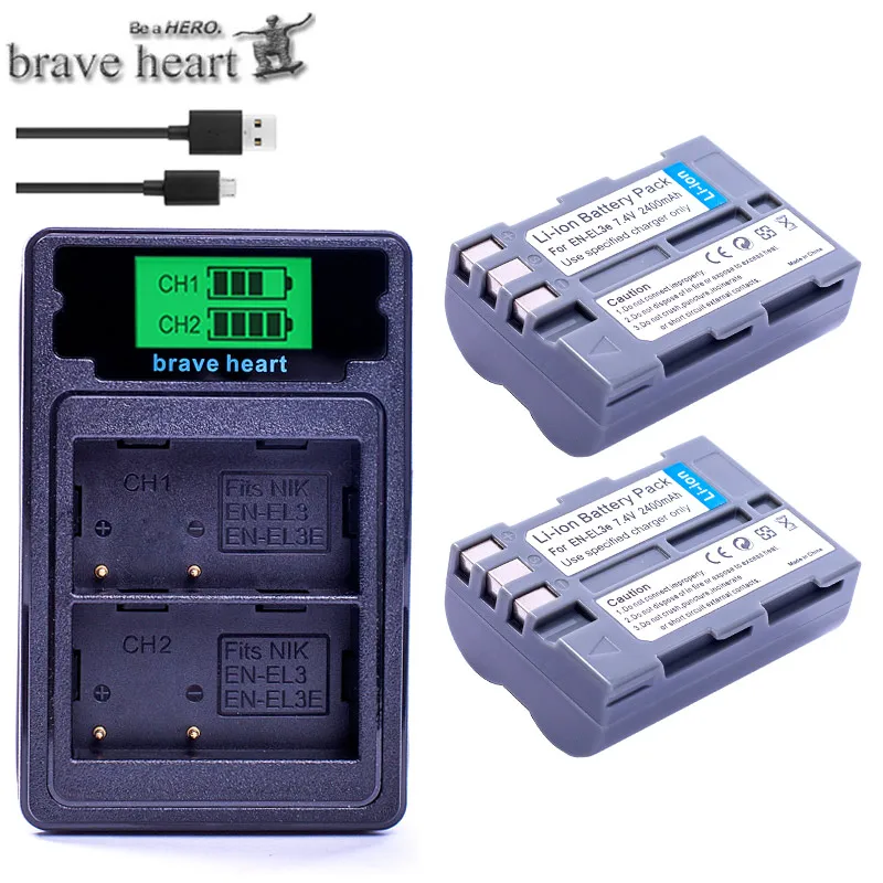 

High quality 2PCS EN-EL3e EL3e 7.4V 2400mAh Camera Battery For Nikon ENEL3E EN EL3E D30 D50 D70 D90 D70S D300 camera accessories