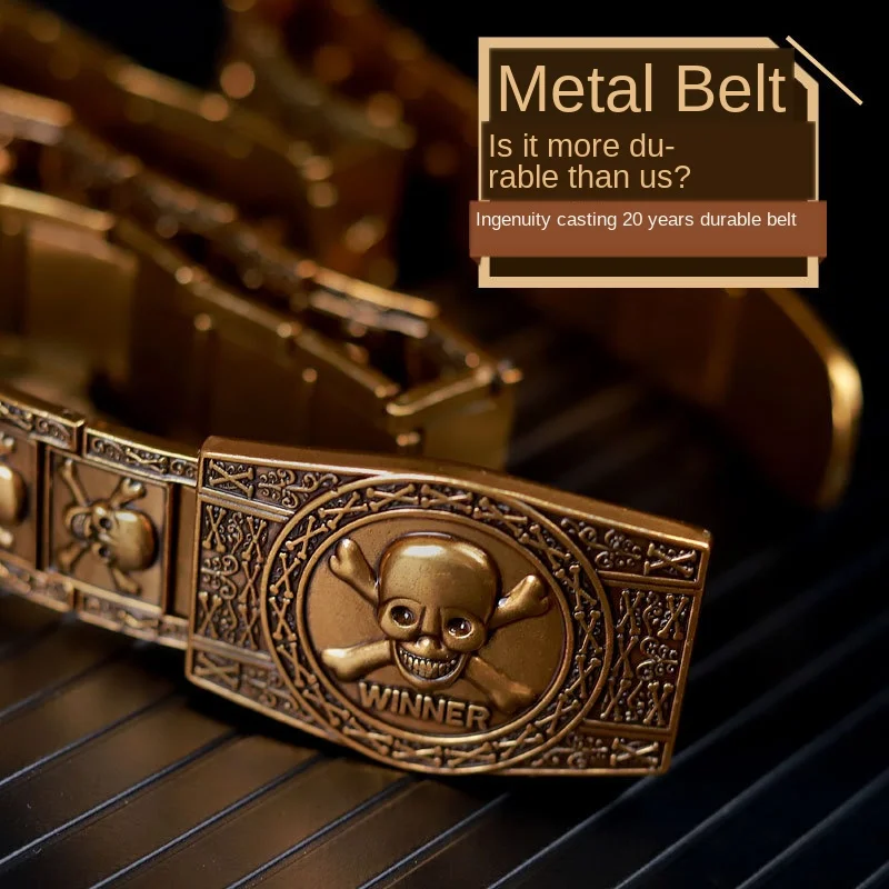 

Men's Golden Skull Skeleton Buckle Metal Belt Punk Rock Heavy metalstyle Self-defense Stainless steel waistband