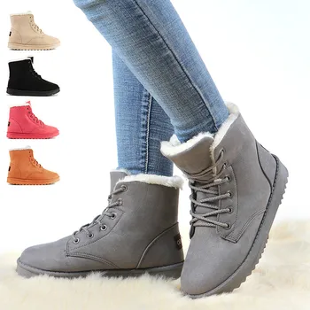 

Moshu Hot Women Boots Winter Warm Snow Boots Women Botas Mujer Lace Up Fur Ankle Boots Ladies Winter Women Shoes Black bot