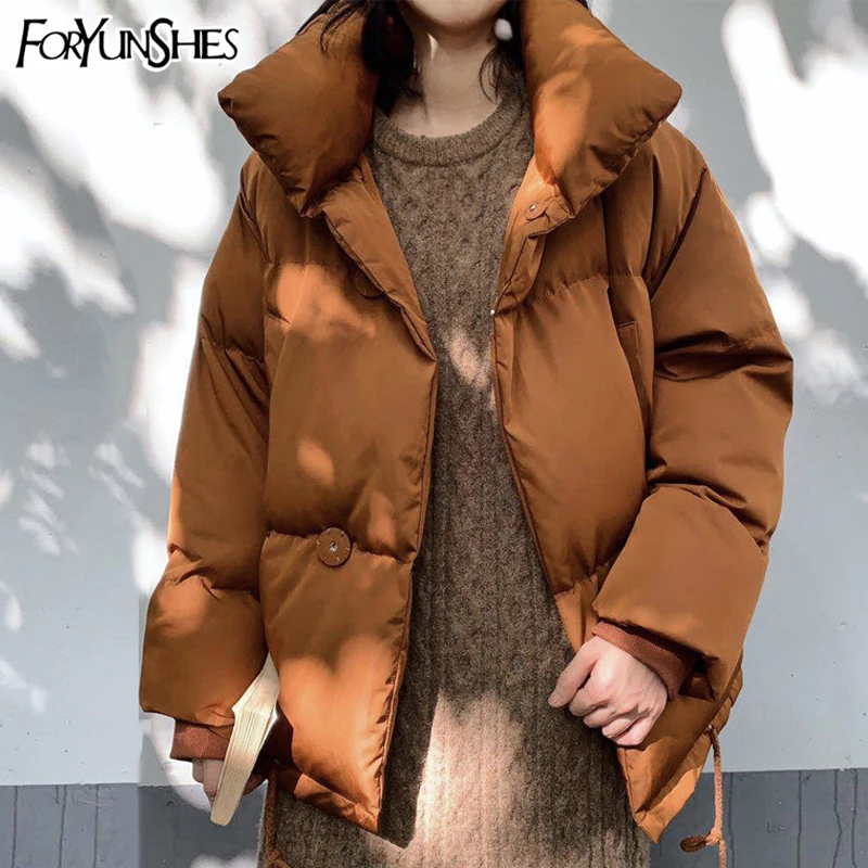 

FORYUNSHES Women Bread Parkas Coats Female Winter Thick Casual Cotton Wadded Warm Short Jackets Outwear 2020 New Korean Style