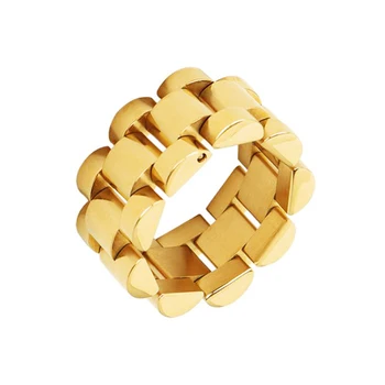 Luxury Never Fade Gold Color Strap Ring Stainless Steel Rings For Women Fashion Men’ Jewelry 10MM Wide Finger Band Drop Shipping