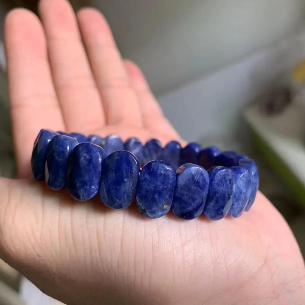 7x14mm beads Синий Содалит камень бусины браслет натуральный жесткий браслет с драгоценным камнем очаровательные украшения для женщин для подарка оптом - Окраска металла: 7x14mm beads
