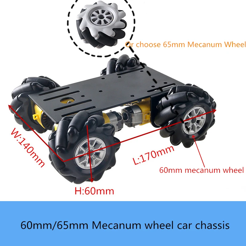 SZDOIT 4WD 60mm/65mm Mecanum Wheel Smart Robot Metal Car Chassis Kit 4pcs TT Motors Unassembled for DIY Maker Learning | Игрушки и хобби