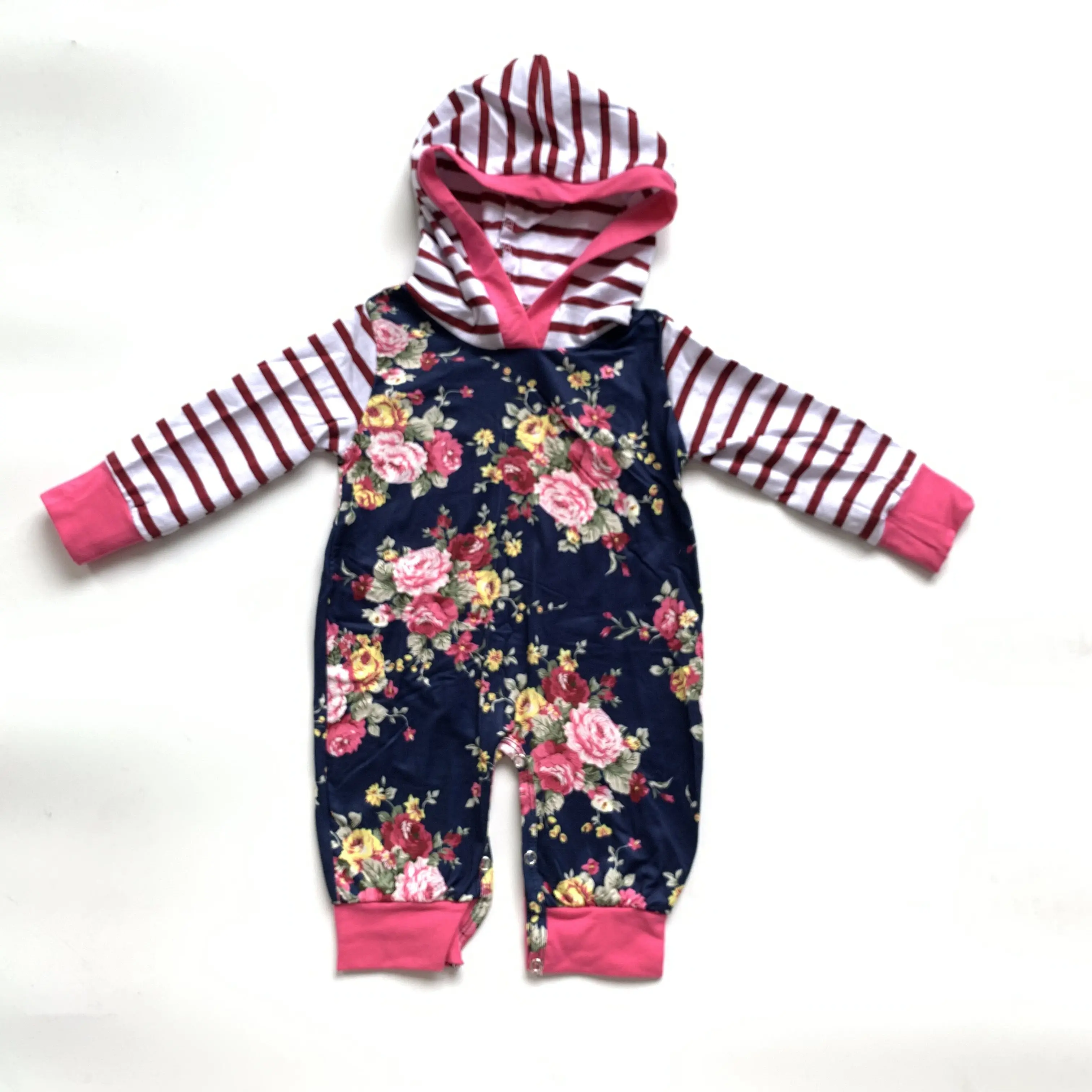 Специальное предложение для маленьких девочек ясельного возраста Одежда для новорожденных комбинезон ярко-розовый цвет черная толстовка с цветочным принтом хлопковый комбинезон в полоску длинные рукава с оборками