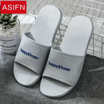 

ASIFN Men's Flip Flops Summer Slippers Solid Color Letter Thick Bottom Women Soft Home Non-slip Indoor Bathroom Male Slides
