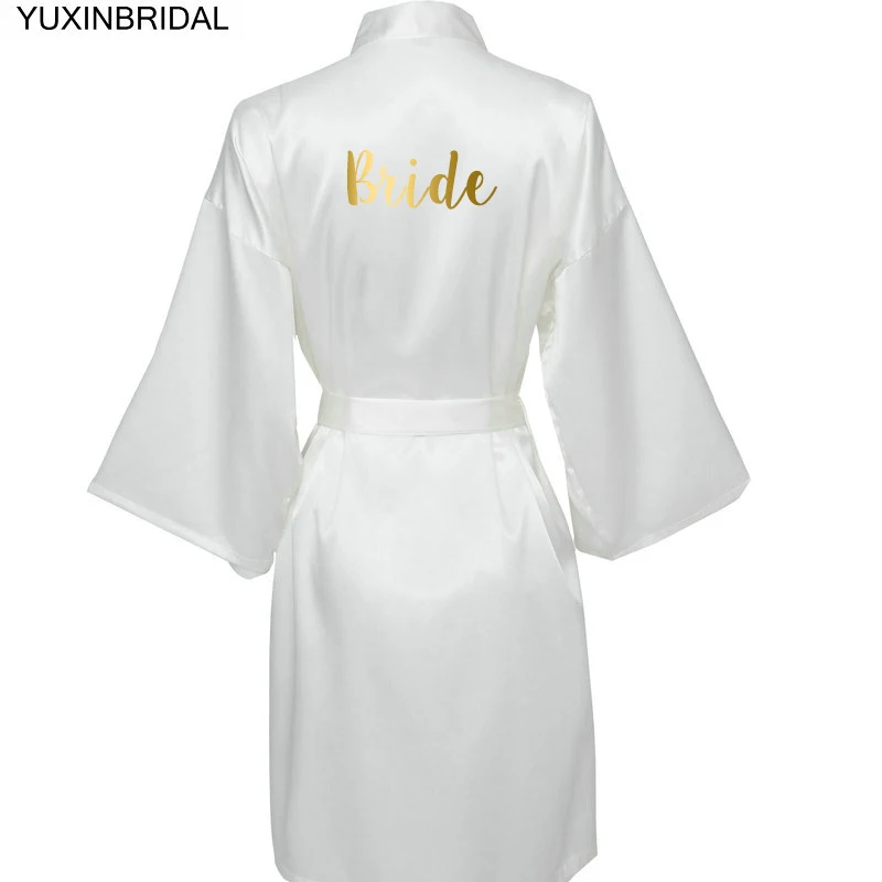 YUXINBRIDAL новая одежда для невесты Халаты свадебный наряд мятный Атласный халат одежда для невесты Свадебный Золотой принт белый - Цвет: White Bride