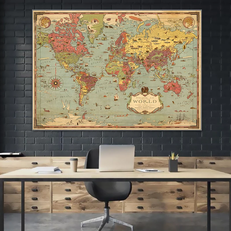 

1931 Maps of World Adventure HD Detail Map Vintage Canvas Paintings Retro Kraft Posters Wall Stickers Home Decor Family Gift