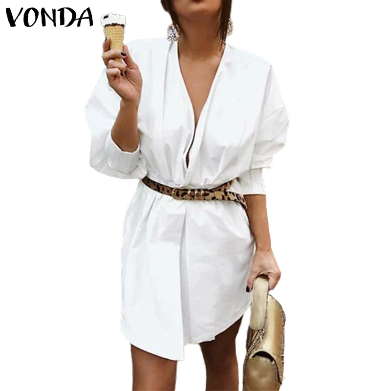 VONDA, платье для беременных,, свободные, с рукавом 3/4, v-образный вырез, вечерние, платье-рубашка, офисное, повседневное, для беременных, Vestidos, пляжный Сарафан