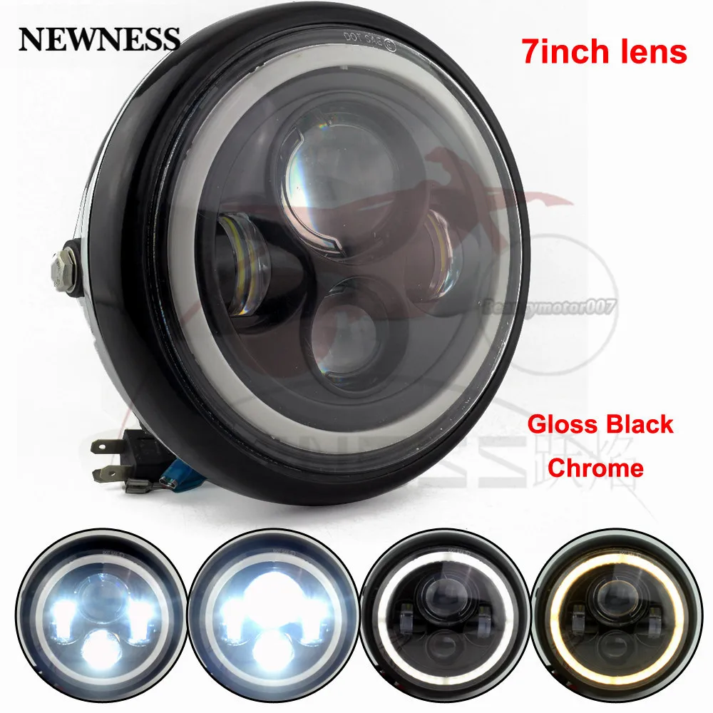 7&quot Motorcycle LED Headlight Short Body High Low Beam DRL Daytime Running Light 12V For Honda Kawasaki Yamaha Victory Cafer Racer |