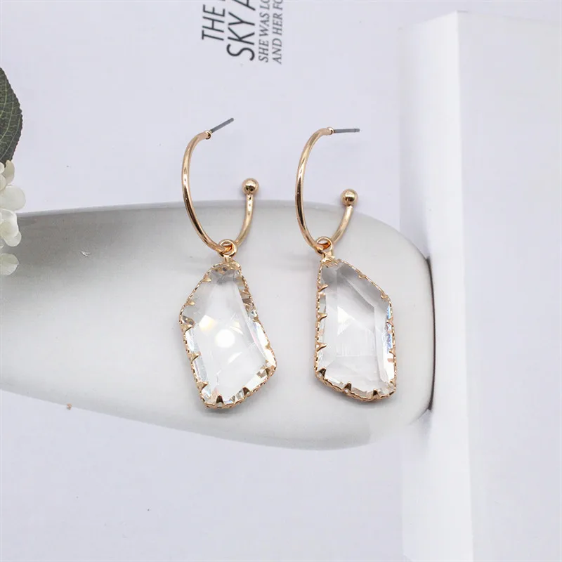 Korean New Design Fashion Jewelry White Transparent Irregular Crystal Earrings Luxury Simple Wedding Party Earrings for women