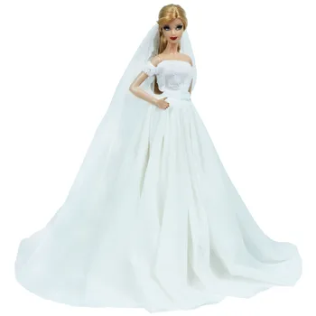 

Fashion Princess Dress Wedding Party Gown Bride Beautiful White Veil Skirt Elegant Clothes for Barbie Doll Baby Accessories Toy
