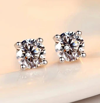 

Pure 18k White Gold Stud Earrings 6.5mm Excellent Cut Moissanite Stone DF Color Anniversary gift Engagement ear jewelry