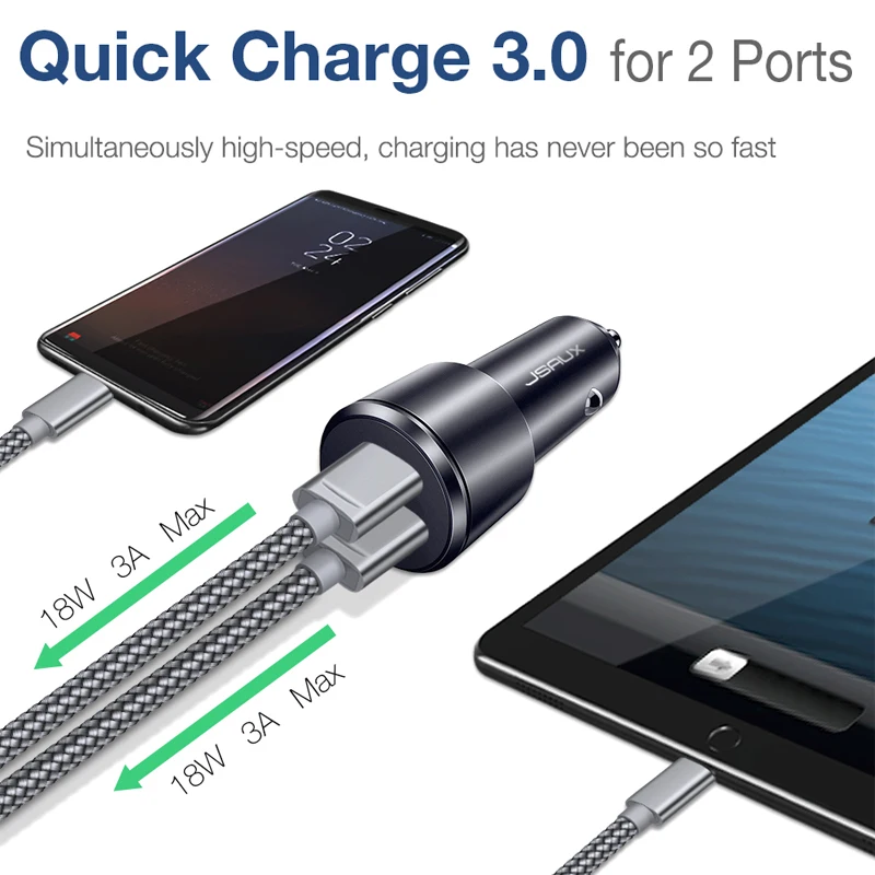 Автомобильное зарядное устройство JSAUX Quick Charge 3 0 А два USB порта 36 Вт автомобильный