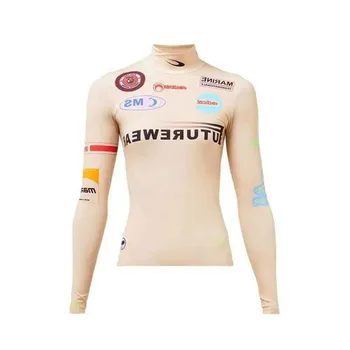 

Moon Print Nude Pink Top Small High Neck Tights Sports Bottoming Blouse for Women M2