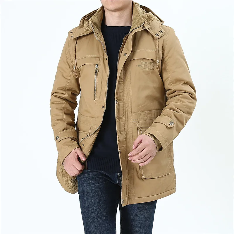 Зимняя парка мужская теплая непродуваемая куртка новая модная утолщенная Мужская куртка высокого качества на флисе с хлопковой подкладкой средней длины куртки