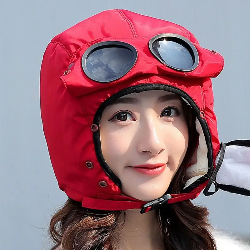Ветрозащитная теплая женская теплая зимняя охотничья шапка с очками, маска для лица, лыжная шапка, уличная шапка с маской, лыжная Ретро тренд