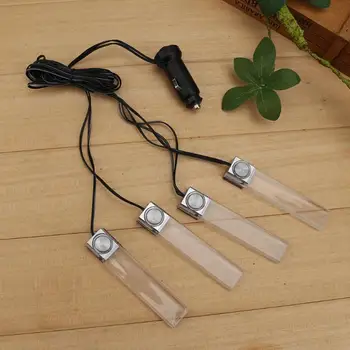 

4Pcs Blue 4 in1 LED Car Decoration Interior Lights Car Floor Atmosphere Decorative Car Charge On/Flash DC 12V Double sided adhes