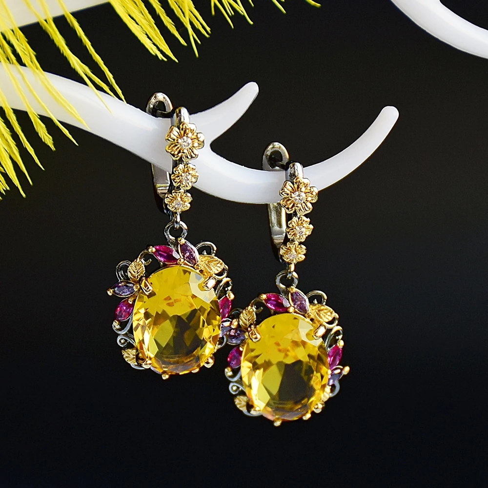 DreamCarnival1989 Fabulous Statement Earrings Women Elegant Dazzling Golden Zirconia Anniversary Flower Hanging Jewelry WE4036G