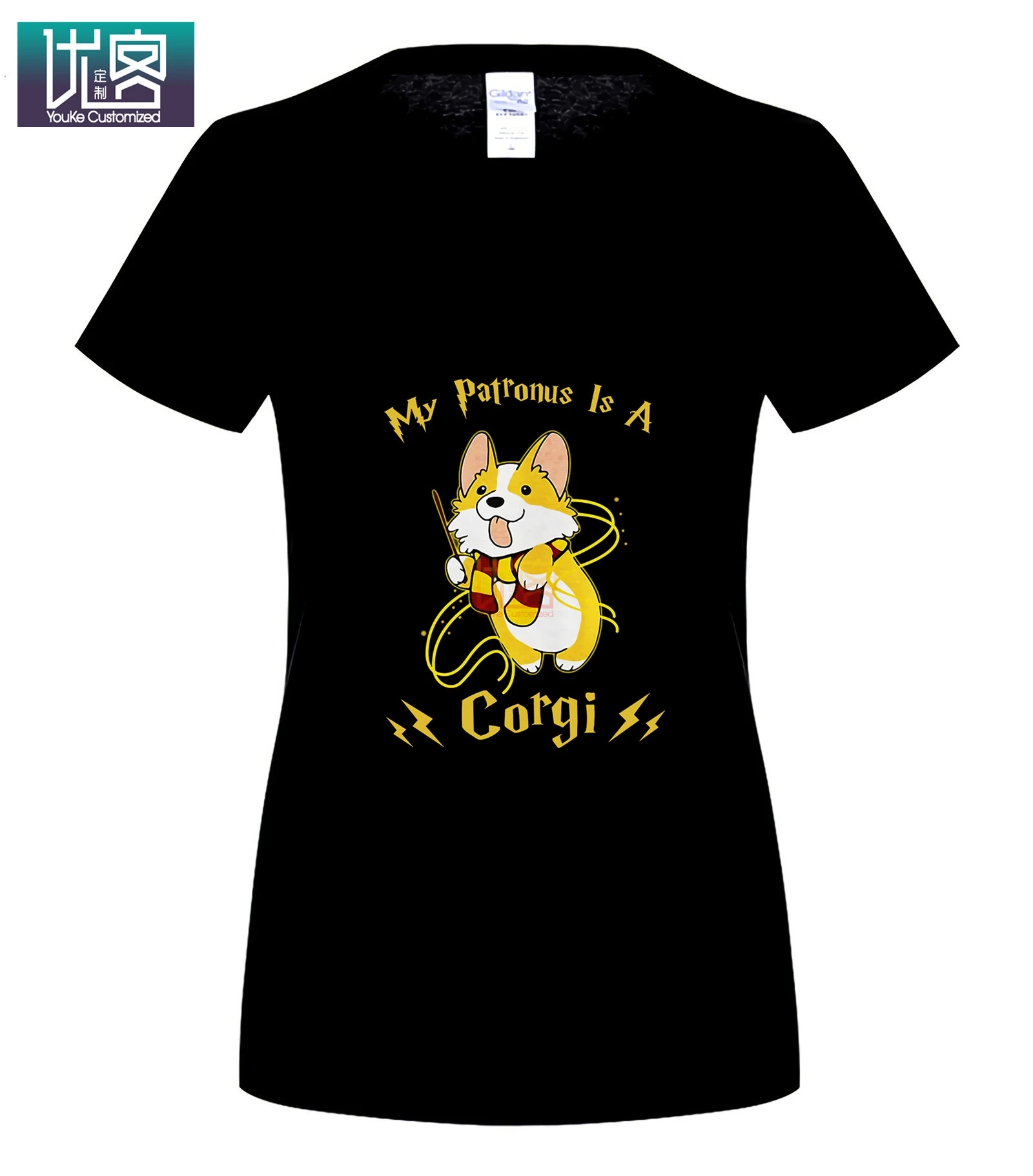 My Patronus Is Corgi,, летняя мужская футболка с коротким рукавом, хлопковая футболка, подарок, повседневные футболки, хлопок, одежда, футболка - Цвет: women black