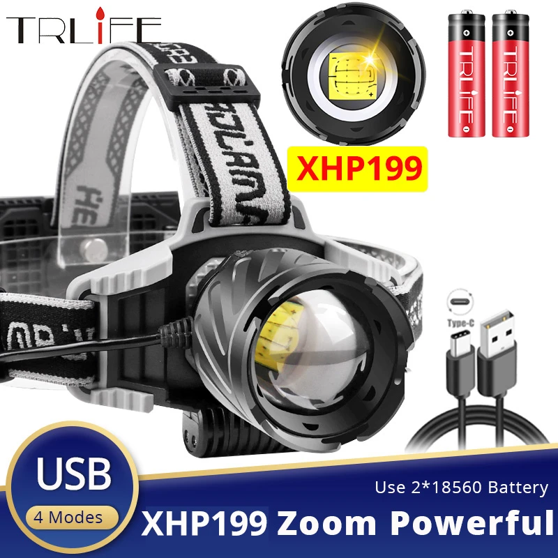 80000lm Xhp199 Led Headlamp High Power Xhp70 Headlight Head Lamp Lanterna  L2 Zoom Forehead Torch With Warning Light Power Displa - Headlamps -  AliExpress