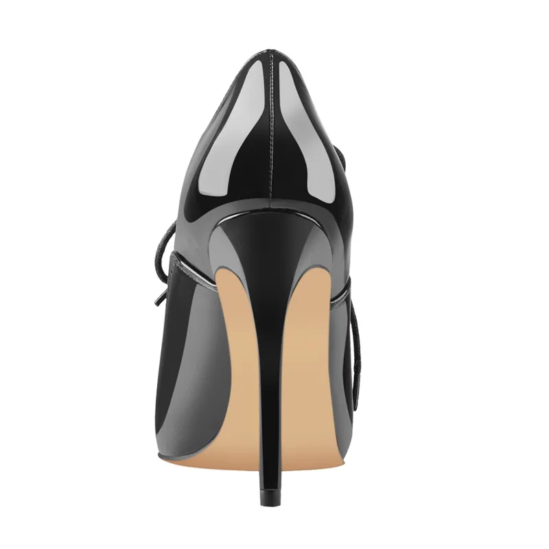 Onlymaker Women's Pointed Toe Sexy 10CM High Heel Lace-up Stiletto Black Patent Leather Black Sole Boots