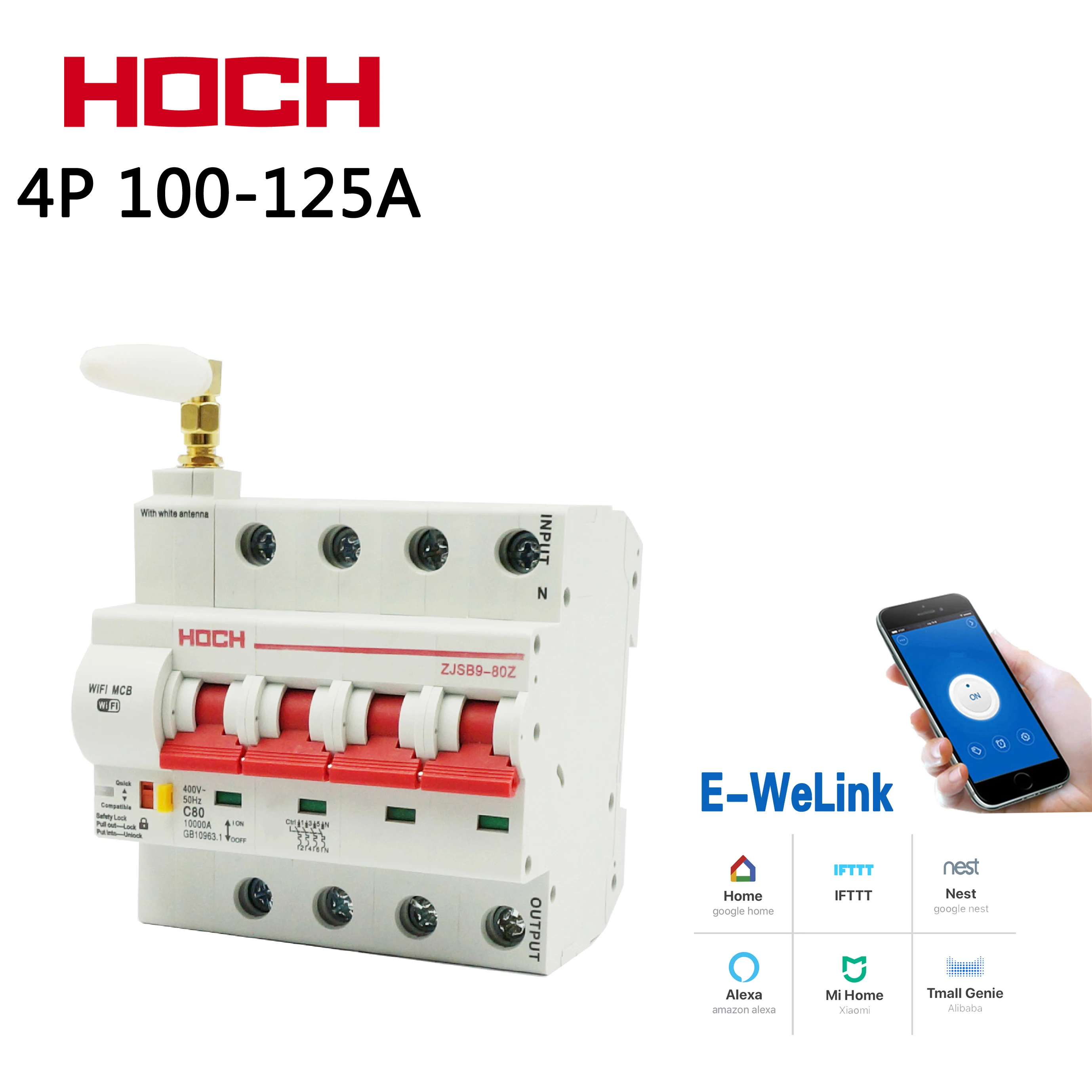 

HOCH 4P Smart Home Wireless Remote Control 100A/125A Timing Switch Automatic Lock Intelligent Reclosing WIFI Circuit Breaker