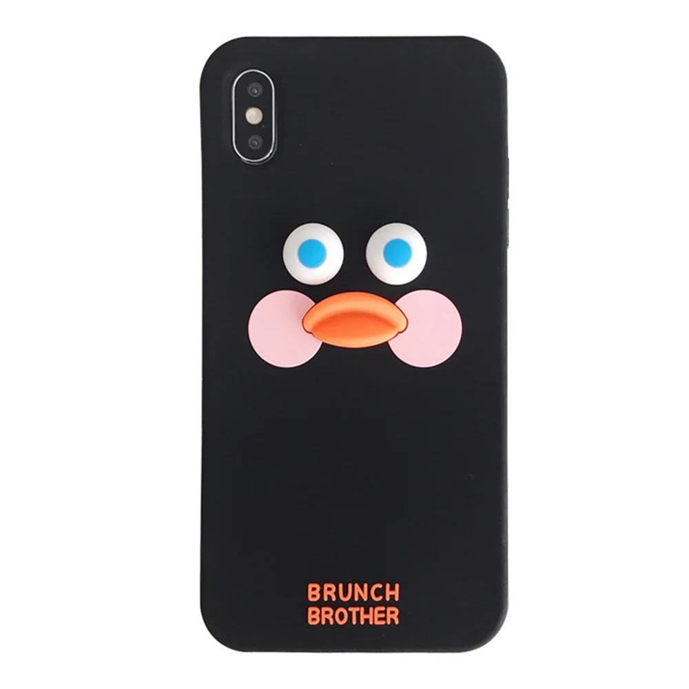 Black 3D мультяшный чехол для телефона с уткой для iPhone XR XS 7 8 Plus, мягкий силиконовый чехол для iPhone 6 6S XS Max, противоударный чехол для телефона - Цвет: Black