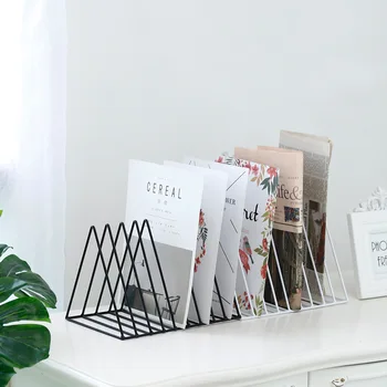 

Triangular Iron Desktop Books Storage Rack Shelf File Magazine Storage Box Office Newspaper Books Holder Organizer Home Decor